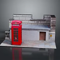 Vintage Street Scene With Red Telephone Booth Stone Building Wooden Door And Decorative Steps
