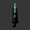 Traditional Japanese Kimono With Teal Sleeves Red Obi And Floral Patterns