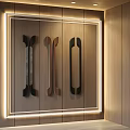 Elegant Modern Cabinet Handles With Metal And Wooden Design On Wooden Wall With Lighting Frame