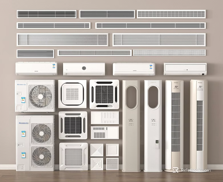 Various Air Conditioners and Fans with Wall Mounted Floor Standing and Window Type Designs 3d model 