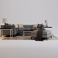 Gray L Shaped Sofa and Coffee Table Set with Throw Pillows Side Tables and Ottoman 3d model