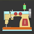 Colorful Toy Sewing Machine With Blue Yellow Body Orange Base Green Spool And Red Buttons