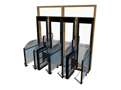 Public Facility Access Control System With Glass Doors And Metal Frame Turnstiles 3d model