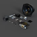 3D Rendered Computer Accessories Including Ports Connectors and Speaker Components