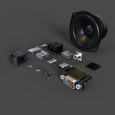 Industrial-grade computer jack horn AC socket HDMI interface TF socket USB interface and other attached parts name 3d model