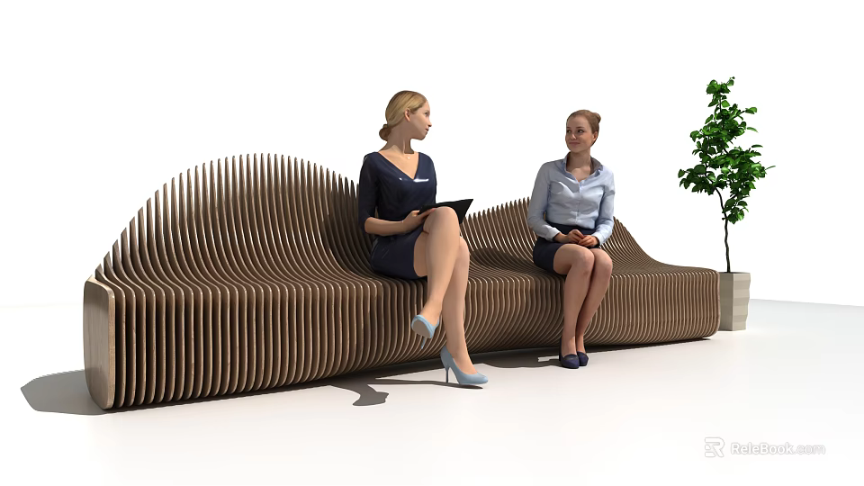 Curved Wooden Outdoor Bench with Stylish Design for Garden Patio Seating and Relaxation 3d model 