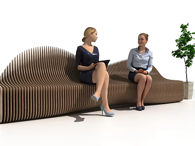 Curved Wooden Outdoor Bench with Stylish Design for Garden Patio Seating and Relaxation 3d model