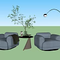 Gray Casual Sofa Set with Side Table Green Plant and Arching Floor Lamp 3d model