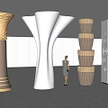 Decorative Columns Different Designs Golden Top Layered Circular Patterns In Modern Interior Space Hexagonal Floor 3d model