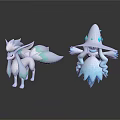 Two White Blue Cartoon Characters With Fluffy Tail Fox And Ice Crystal Hat Decorations