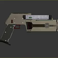 Futuristic Sci Fi Weapon Design With Beige Green Body Red Accent And Modern Grip