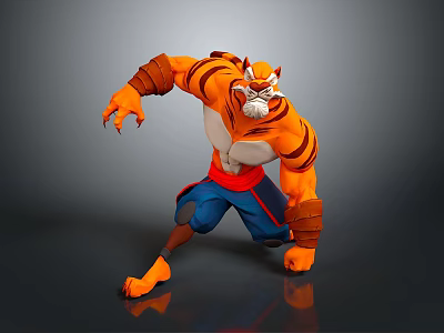 Tiger Like Muscular Game And Movie Character With Orange Fur Blue Pants And Sharp Claws 3d model