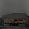 Elegant Modern Sofa Coffee Table Combination With Decorative Flowers Accent Chairs And Floor Lamps