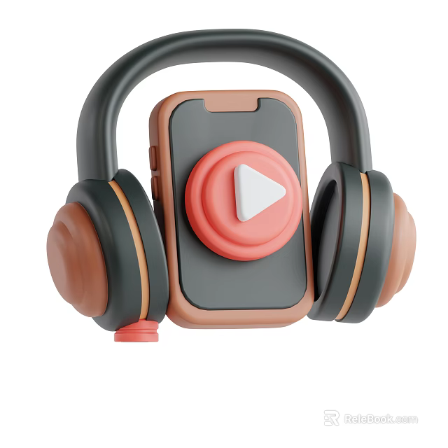 Stylish Headphones and Speaker Design with Black Brown Red Smartphone Play Button 3d model 