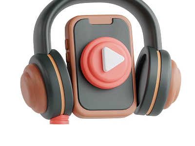Stylish Headphones and Speaker Design with Black Brown Red Smartphone Play Button 3d model