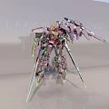 Metallic Mecha Robot Model With Silver Gold Red Accents And Spiked Crown Armor