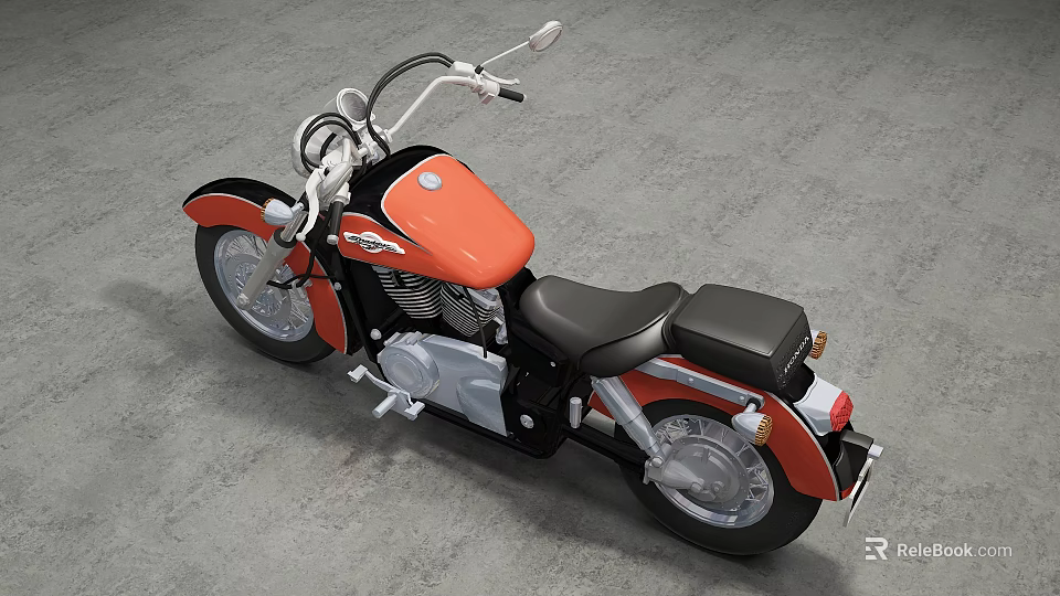 Classic Orange Black Motorcycle With Chrome Engine Black Seat Silver Wheels On Gray Floor 3d model 