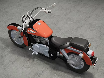 Classic Orange Black Motorcycle With Chrome Engine Black Seat Silver Wheels On Gray Floor 3d model