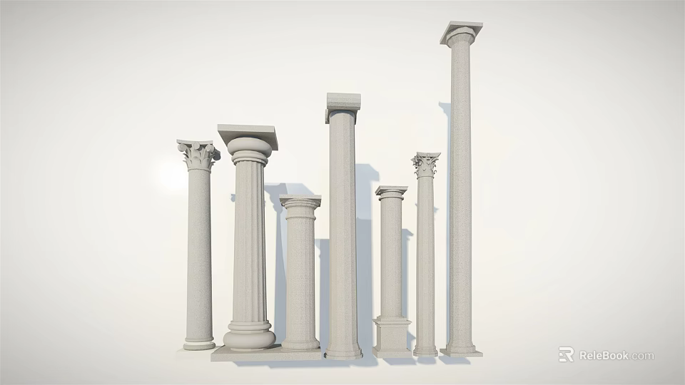 Classical Roman Columns with Various Design Styles and Architectural Details 3d model