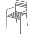 Sleek Modern Black Metal Chair With Armrests And Striped Seat Design