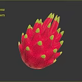 Shiny Red Dragon Fruit With Bright Green Spikes On Dark Background 3d model