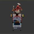 Cartoon Style Coffee Truck with Octopus Chef Hat Cup Headphone and Pasta on Blue Wheels