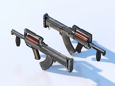 Two Modern Metal Rifles With Red Magazines And Black Tactical Frames 3d model