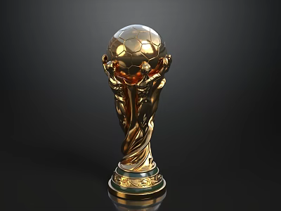 Golden Football Trophy With Intricate Base Design On Black Background 3d model