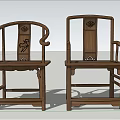 Traditional Chinese Wooden Leisure Chairs With Carved Backrest And Armrests Design