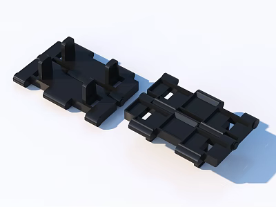 Two Black Plastic Structural Mechanical Components With Grooves And Protrusions 3d model
