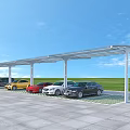 Carport Canopy for Outdoor Parking Area with Multiple Cars Parked Under Clear Blue Sky