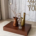 Modern Decorative Ornament Combination With Wooden Platform Vases Dried Branches And Glass Accents