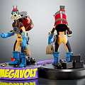 Megavolt Action Figure Two View Design With Red Black Backpack And Yellow Blue Costume