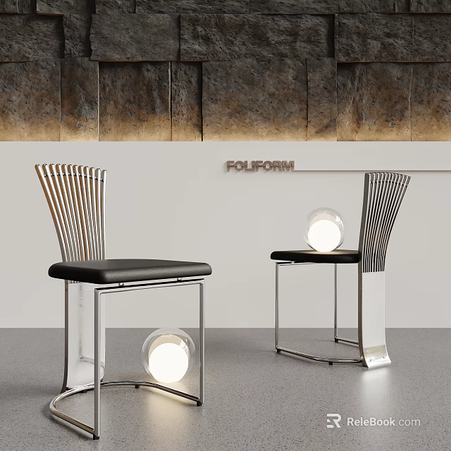 Stylish Modern Dining Chairs With Black Leather Seats And Chrome Frames 3d model 