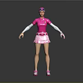 Sporty Game Movie Character In Pink Top Plaid Skirt Pink Cap White Sleeves Gloves Shoes