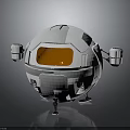 Futuristic White Spherical Equipment With Yellow Glowing Window Cylindrical Side Components And Base Stands