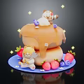 Cake Shaped Decorative Ornament Set With Cat Bear Strawberries Blueberries Honey Star Decor And Blue Base
