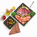 Fresh Charcuterie Platter With Sliced Ham Tomatoes Olives Lemon Olive Oil And Vinegar