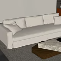 Elegant White Fabric Sofa With Cushions And Marble Top Wooden Coffee Table Set
