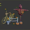 Commercial Equipment for Autumn Decor Featuring Scarecrow Bicycle Pumpkins Maple Leaves and Basket