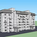 Multi Story Residential Building Architectural Sketch Design With Balconies Entrance Portico And Windows