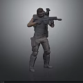 Male Character In Tactical Vest Holding Rifle Standing On Gray Background