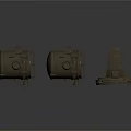 Three Brown Industrial Mechanical Equipment Units With Grille Design And Base Structure