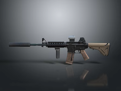Modern Tactical Assault Rifle With Black Tan Finish Scope And Magazine 3d model