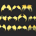 Multiple Golden Wing Design Elements With Various Shapes On Black Background 3d model