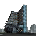 Modern High Rise Office Building With Greenery Covered Balconies And Glass Facade