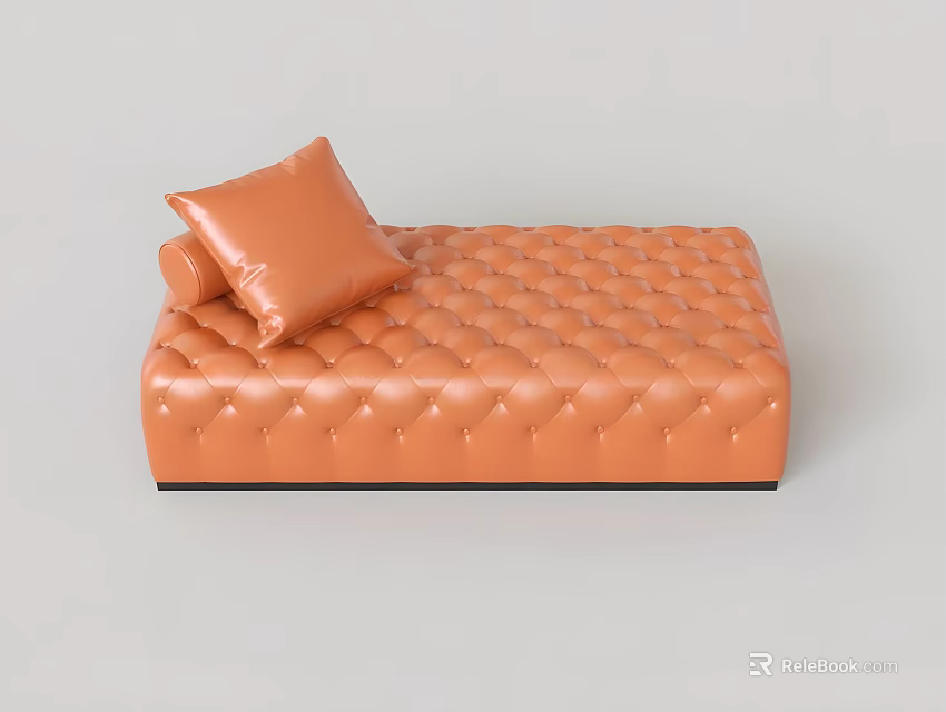 Orange Leather Sofa Bed With Diamond Tufted Design And Matching Pillow 3d model