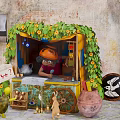 Decorated Small Stall Building With Green Vines Yellow Flowers And Clay Pots