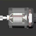 Small Electric Motor with Metal Casing Mounting Brackets and Rotating Shaft
