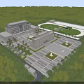 Aerial View Of Modern Large Administrative Office Campus With Spacious Plazas And Lush Green Surroundings